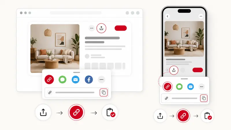 Copying a direct Pinterest Pin link from the share menu