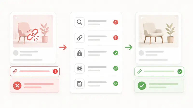 Diagnostic checks for a Pinterest link that does not download