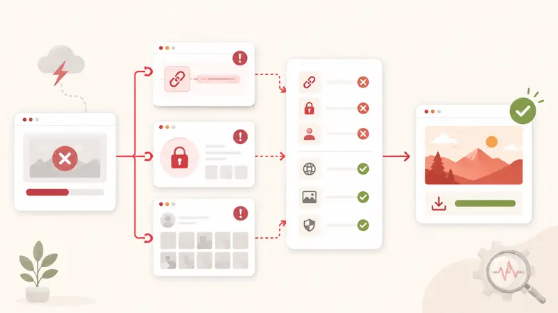 Diagnóstico de errores de enlace y privacidad al descargar desde Pinterest