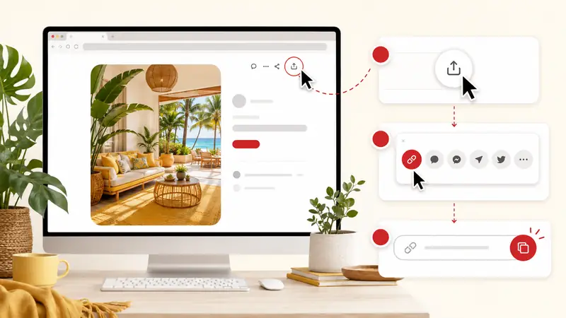 Cópia do link direto de um Pin do Pinterest pelo menu de compartilhamento