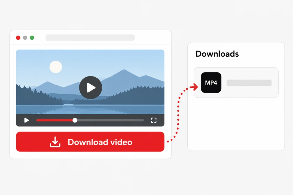 Download video button leading to an MP4 file in the Downloads folder