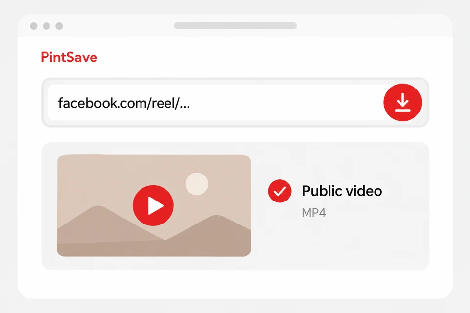 Facebook Reel link pasted into PintSave with a public video MP4 preview