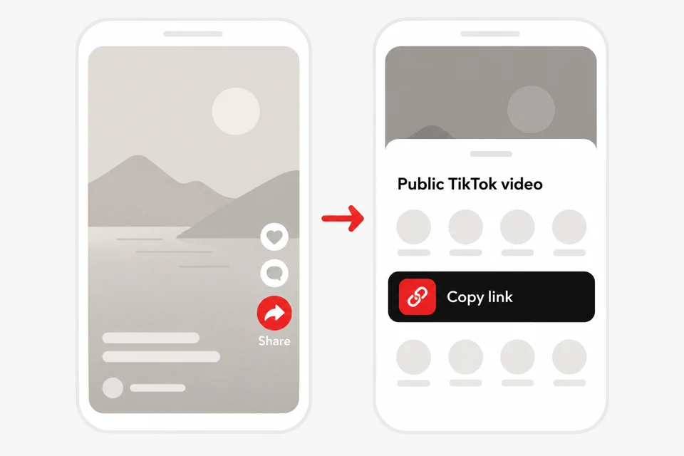 TikTok public video share menu with the Copy link action highlighted