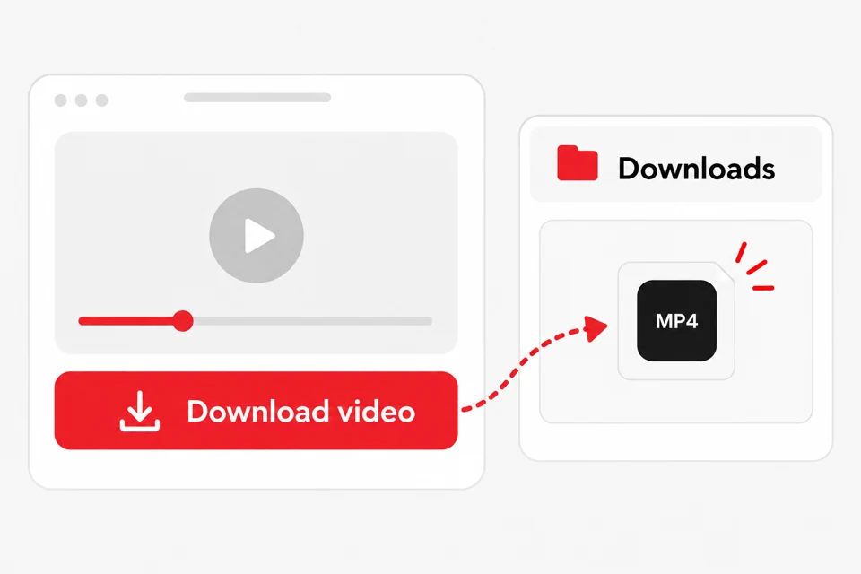 Download video button leading to an MP4 file in the Downloads folder