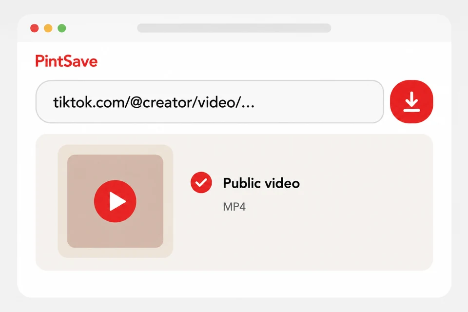 TikTok link pasted into PintSave with a public video MP4 preview
