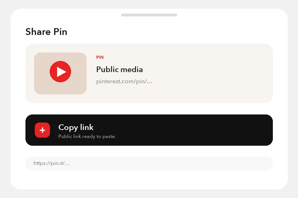 Pinterest Share Pin panel with the Copy link action in English