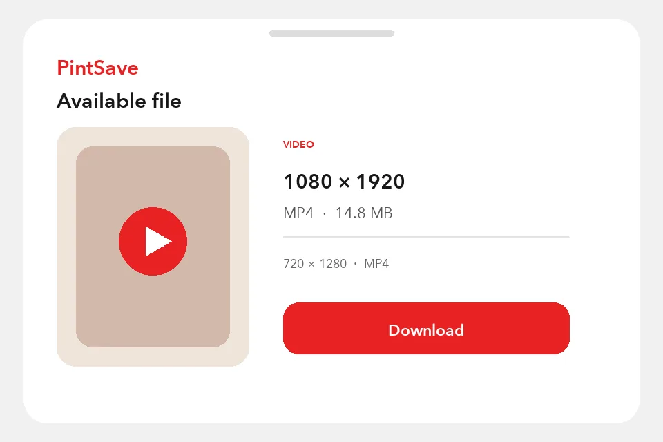 PintSave result showing MP4 format, resolution and file size in English