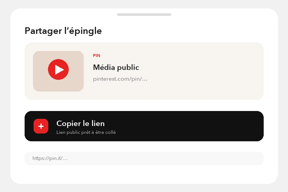 Menu de partage en français avec l’action Copier le lien
