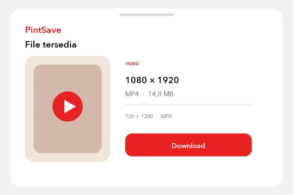 Hasil PintSave dalam bahasa Indonesia yang menampilkan format MP4, resolusi, dan ukuran file