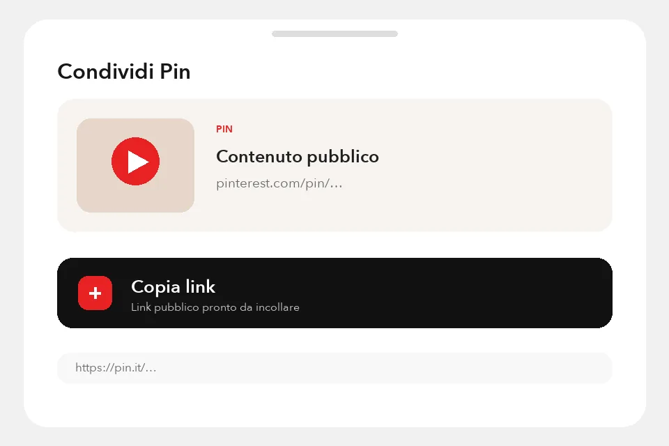 Menu Condividi in italiano con l’azione Copia link