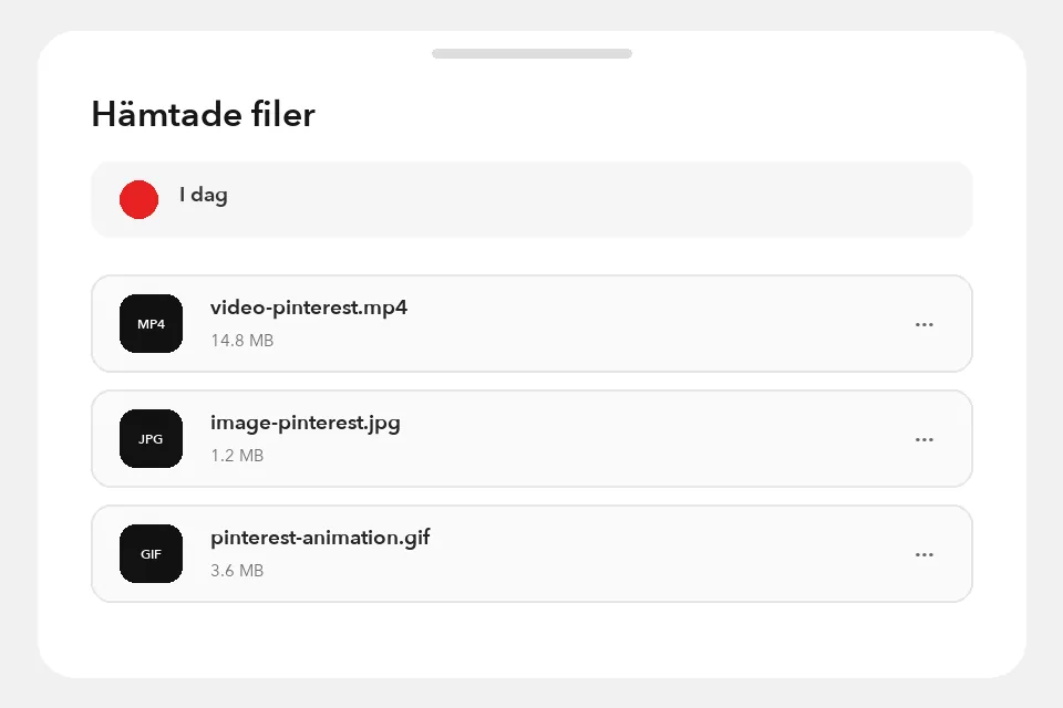 Pinterest-filer i mappen Hämtade filer
